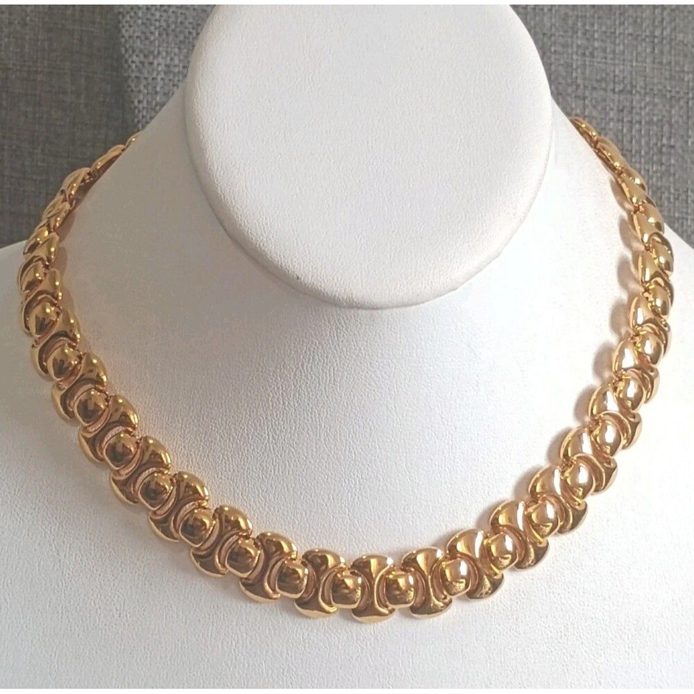 Napier Hour Glass Link Chunky Gold Tone Collar Vintage Necklace